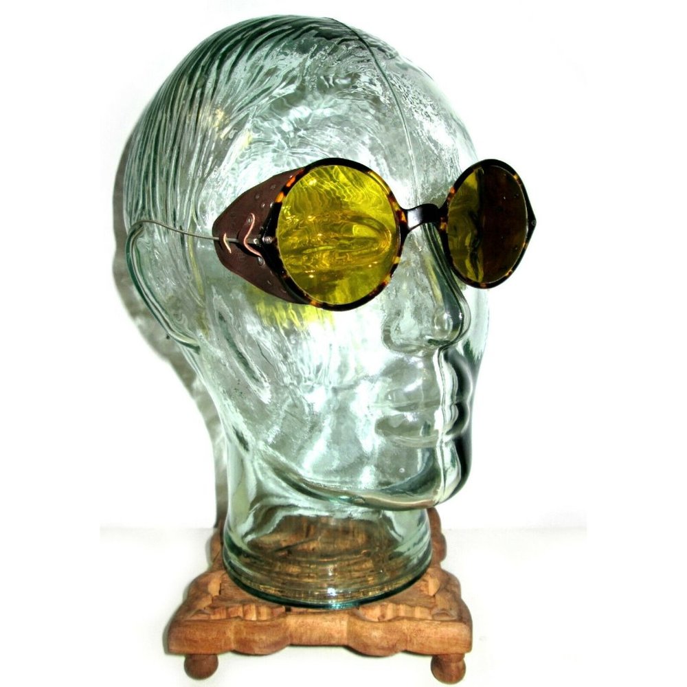 Antique Willson Amber Tortoise Shell Sunglasses Goggles Vtg Steampunk Glasses W